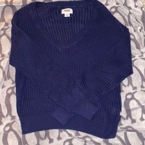 Pink Navy Blue V Neck Sweater